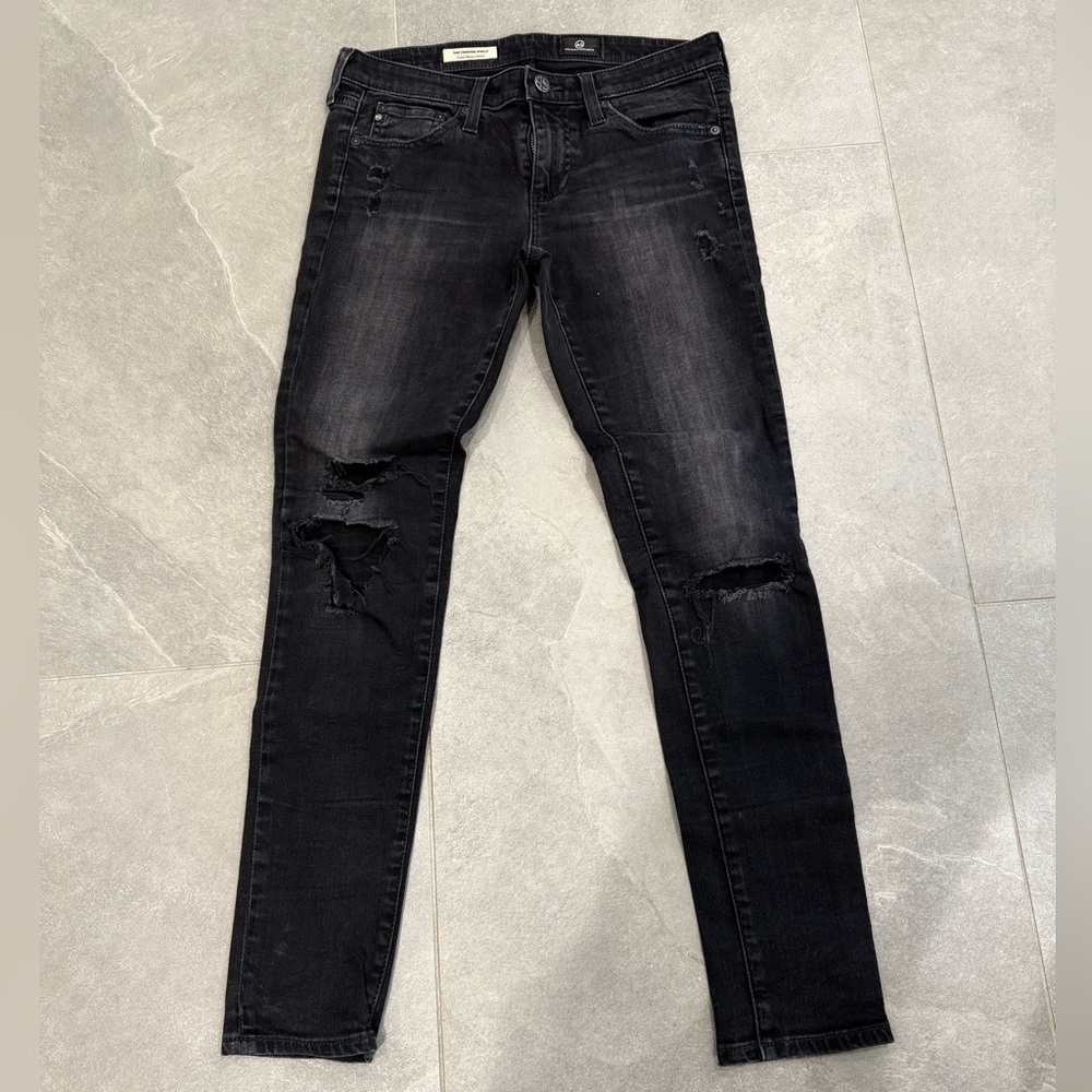 AG The Legging Ankle Super Skinny black ripped Jeans  Ag Adriano Goldshmeid 27
